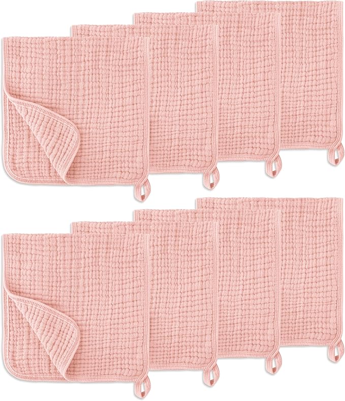 LILY O LAUREL Muslin Burp Cloths, 20"x10"- Pack of 8, 6 Layers Super Soft Absorbent & Breathable 100% Cotton for Baby Drool and Messes, Burp Cloth Baby Boy and Burp Cloths Baby Girl