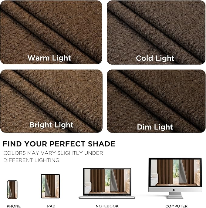 Joydeco Blackout Curtains for Bedroom - 100% Light Blocking 2 Panels Cappuccino Drapes 66" W x 96" L, Thermal Insulated Room Darkening Curtains, Linen Textured for Living Room, Rod Pocket & Back Tabs