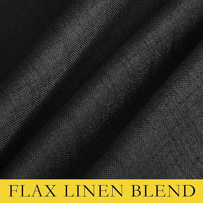 NICETOWN Vintage Rod Pocket Flax Thermal Curtains, 100% Blackout Curtains 84" Long for Dining Room, Soundproof Window Treatment Drapes for Hall Room, Black, 52" Wide Per Panel, Set of 2