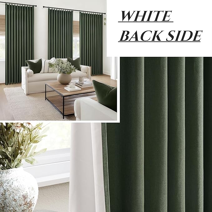 Curtains 70 Inch Length Extra Wide Pinch Pleated Black Out 84 Inch Long for Living Room, Olive Green Linen Thick Sliding Glass Door Heavy Duty Insulated Large Window Drapes (70"Wx84"Lx 2Panels Loden)