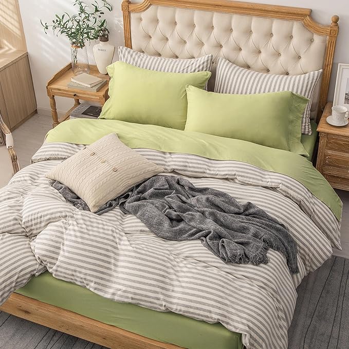 PURE ERA Jersey Knit 4pc Bed Sheet Set 100% T-Shirt Cotton Super Soft Comfy Breathable Fits Mattress Up to 20" Extra Deep Pocket (Solid Mocha Green, Queen)