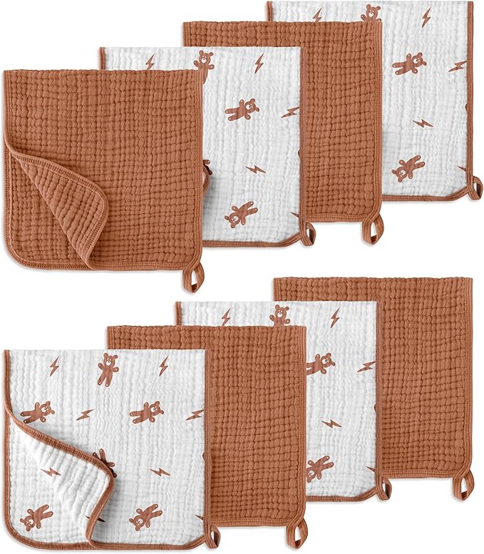 LILY O LAUREL Muslin Burp Cloths, 20"x10"- Pack of 8, 6 Layers Super Soft Absorbent & Breathable 100% Cotton for Baby Drool and Messes, Burp Cloth Baby Boy and Burp Cloths Baby Girl