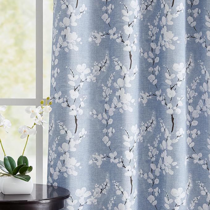 FMFUNCTEX Blue Floral Valance Curtain for Kitchen Windows/Bathroom/Living Room/Bedroom, Blossom Blackout Window Valance Thermal Insulated Rod Pocket Valance Curtains, 50" W x 18" L, 1 Panel