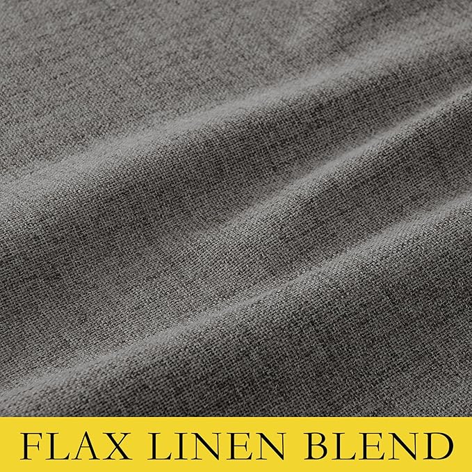 NICETOWN 100% Blackout Grizzle Gray Curtains 90 inches Long for Bedroom, Thermal Insulated Living Room Curtains with Gray Liner, 2 Panels, 52" W, Farmhouse Style Thick Linen Blend Window Draperies