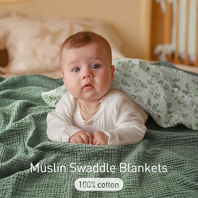 GLLQUEN BABY Muslin Swaddle Blankets,3-Pack Receiving Blanket for Newborn Boys and Girls,Baby Swaddle Blanket Unisex,Osmanthus Fragrance,Baby Essentials, Registry & Gift, 40 x 38 inches