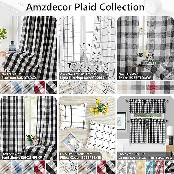 Amzdecor Buffalo Plaid Check Full Blackout Curtains Woven Checkered GEO Thermal Insulated Energy Efficient Drapes Grommet 2 Layers Window Treatment for Bedroom Living Room,2 Panels,40"x63",Gray White