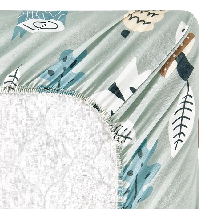TILLYOU Baby Bassinet Sheets for Girls Boys 2 Pack Baby Sheets for Square Rectangle Oval Bassinet Mattress 33X16 Inch, Jungle Walk and White Stripes
