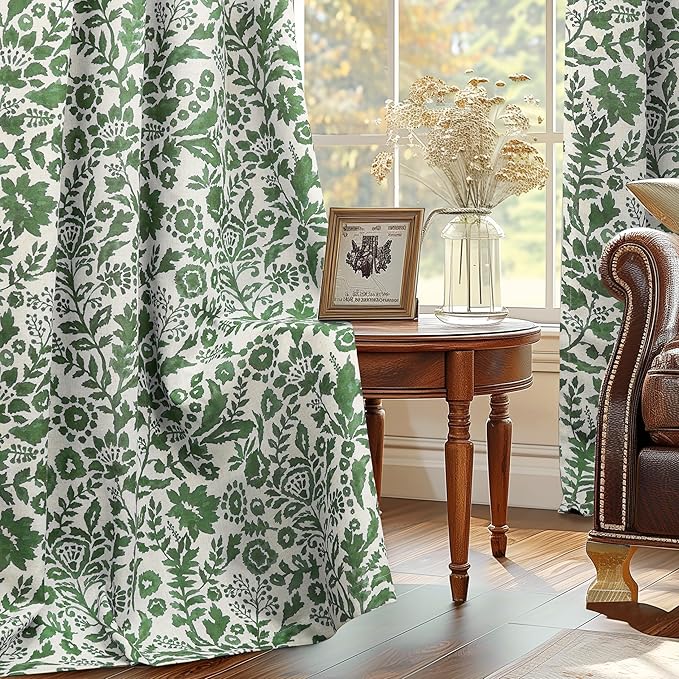 DriftAway Julia Watercolor Blackout Room Darkening Lined Thermal Insulated Energy Saving Window Curtains 2 Layers 2 Panels Each Size 52 Inch by 90 Inch Loden Green