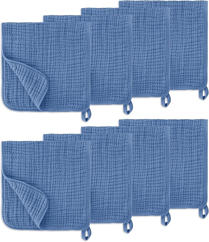 LILY O LAUREL Muslin Burp Cloths, 20"x10"- Pack of 8, 6 Layers Super Soft Absorbent & Breathable 100% Cotton for Baby Drool and Messes, Burp Cloth Baby Boy and Burp Cloths Baby Girl
