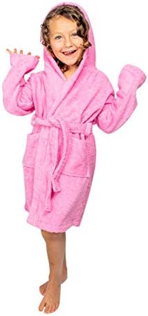 BAGNO MILANO Kids Organic Turkish Cotton Hooded Beach Cover-Up Towel, GOTS Certified, for Boys and Girls (Pink, 13-15 Years)