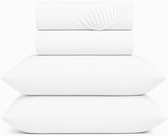 100% Cotton Bed Sheet Set with Deep Pocket - T-Shirt Fabric Jersey Knit - Extra Soft - Easy Fit - 3 Piece Set with Pillowcase - All Season - Comfy – 3 pcs (White, Twin)