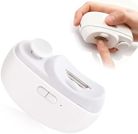 Electric Nail Clipper, 2 in 1 Electric Nail Clippers for Seniors and Adults, Baby Automatic Nail Clipper with Polishing, Light & Storage, Smart Nail Clipper 2-Speed for Fingernail (White)