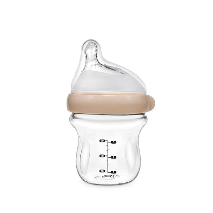 Haakaa Generation 3 Anti-Colic Wide Neck Glass Baby Bottle 4 oz/120 ml with Slow Flow Nipple 0 m +, 1 PK (Peach)