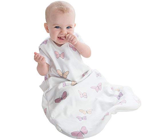 Woolino Merino Wool and Organic Cotton Baby Sleeping Bag - 4 Season Classic Sleep Sack - Two-Way Zipper Sleeping Bag for Baby and Toddler - 0-6 Months - Butterfly