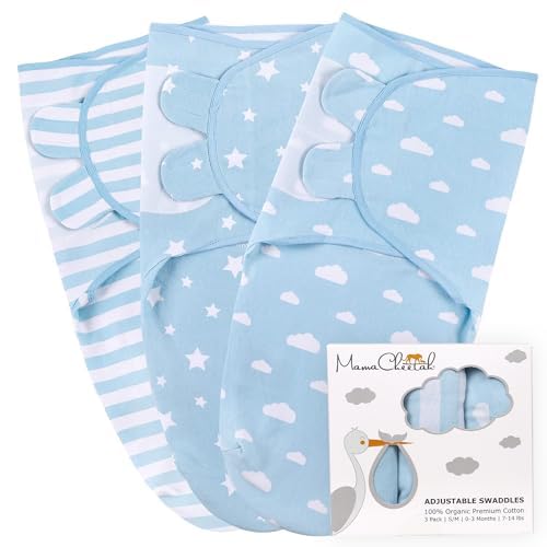 Mama Cheetah Baby Swaddle Sack 3-6 Month, Organic Cotton Swaddle Sleep Sack, Infant Swaddling Blanket Size Large, Large Swaddle Wrap, Easy Swaddles for Boy, 3-Pack
