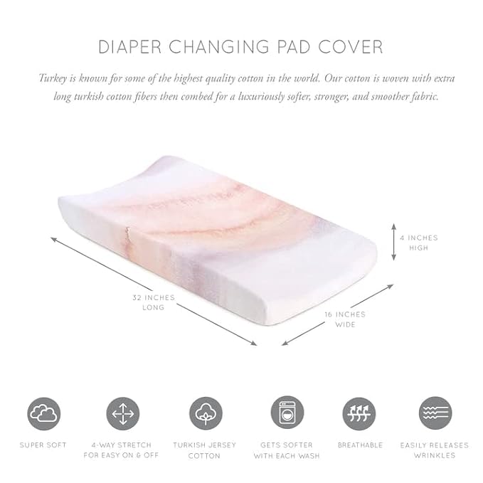 Oilo Changing Pad Cover, Breathable Turkish Cotton Fitted Jersey, 300 Thread Count, Machine Washable, Fits Standard Changing Pads (32" x 16"), Girl, Boy, & Neutral Nursery Design, Sandstone