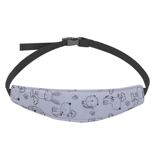 2-Pack Baby Car Seat Head Support Strap, Blue Cotton with Cartoon Dog Print, Adjustable Headband for Stroller, Machine Washable Neck Support for Infants and Toddlers