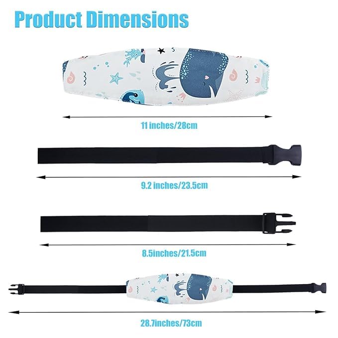 2 Pcs Baby Head Support for Car Seat, Carseat Head Support for Infant Toddler Kids Children Stroller Seat Neck Relief Head Band Sleeping Traveling (Whales and Octopuses)