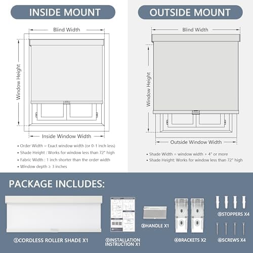 AOSKY Blackout Roller Shades Cordless Blinds for Windows, Free-Stop Shades with Valance, Thermal Insulated Fabric, UV Protection, Natural Woven Blinds for Home and Office (76" W x 72" H, White)