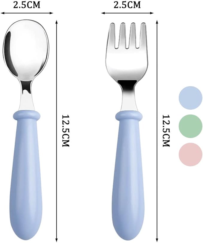 Pimoys 6 Pieces Toddler Utensils Kids Silverware Baby Forks and Spoons Set, Stainless Steel Childrens Safe Flatware Metal Kids Cutlery Set with Round Handle, Dishwasher Safe