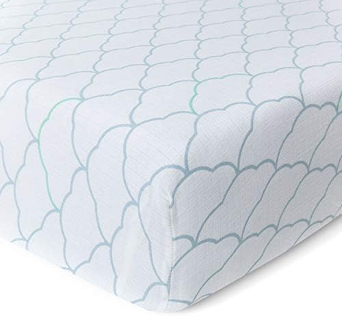 Newton Baby MINI CRIB Fitted Sheets (2-Pack) | Organic Muslin Cotton, Breathable Soft Baby Sheets, Washable Baby Mattress Sheets, Fits Any Mini Sized Crib 24" x 38", Dreamweaver Moonstone Mist + White