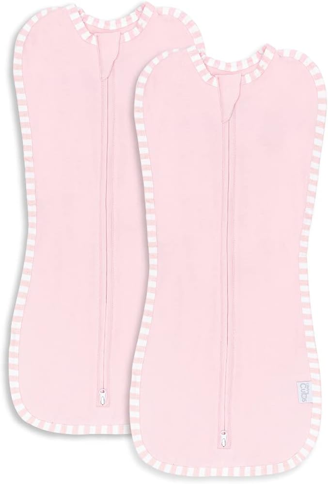 Comfy Cubs Swaddle Blanket Baby Girl Boy Easy Zipper Wrap 2 Pack Newborn Infant Sleep Sack (Large 3-6 Months, Pink)
