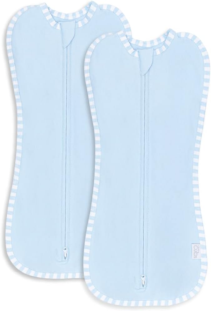 Comfy Cubs Swaddle Blanket Baby Girl Boy Easy Zipper Wrap 2 Pack Newborn Infant Sleep Sack (Large 3-6 Months, Blue)