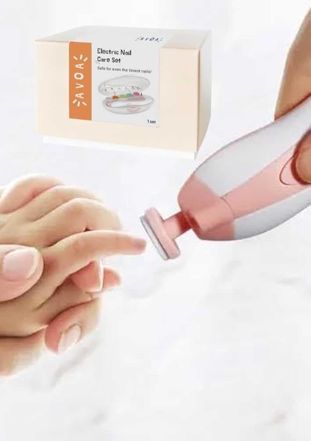 AVOA Baby Nail Trimmer Electric - Safe Quick Trim, No Cuticle Damage, LED Light, Quiet, Ergonomic, Baby Nail File Kit, Toddler Nail Clipper, Electric Nail File for Baby, Nail Filer, Pink