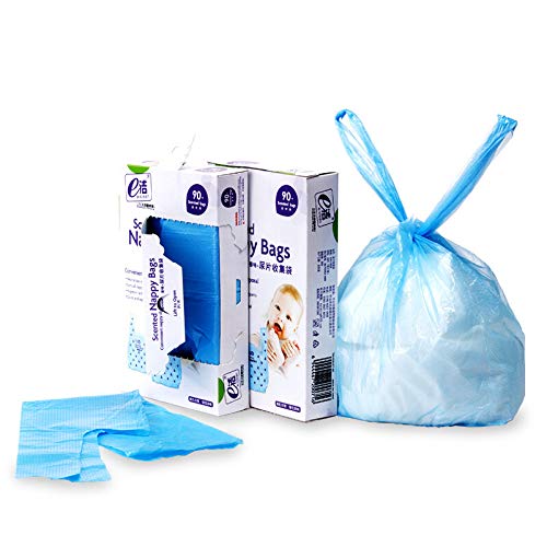 Dergik Disposable Diaper Bag for Baby, Diaper Sacks Cover the Incontinence Odor Really, Fresh Light Baby Powder Faint Scent, 540 Counts 180 Bags, Blue