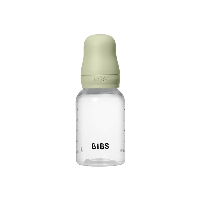 BIBS Baby Bottle 5 oz / 150 ml Natural Rubber Latex Nipple - Anti-Colic, BPA-Free, Round Nipple, Slow Flow, Lightweight & Easy to Clean, Suitable for Newborns 0+ Years - Sage