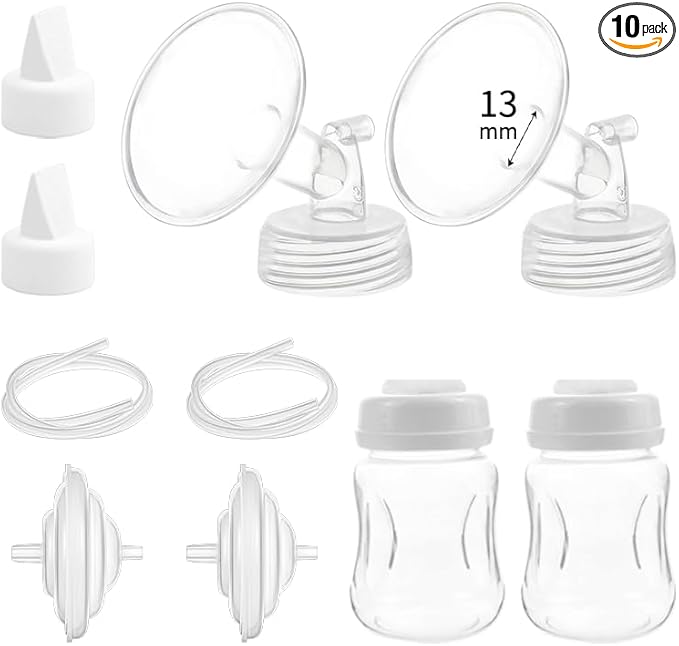 Momstouch Pump Parts Compatible with Spectra S1/S2/9 Plus, Not Original Accessories, Full Set Replacements Include 13mm Flange, Duckbill Valve, Backflow Protector, Tubing and Bottle