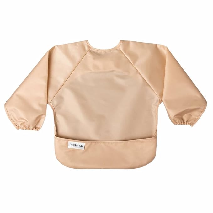 Tiny Twinkle Long Sleeve Bib for Babies & Toddlers | 2-Pack Waterproof Smock Bib for Eating | Machine Washable & Mess-Proof Feeding Essentials | Newborn Shower Gift (Sand Cinnamon,6–24M)