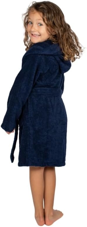 BAGNO MILANO Kids Organic Turkish Cotton Hooded Beach Cover-Up Towel, GOTS Certified, for Boys and Girls (Navy, 13-15 Years)