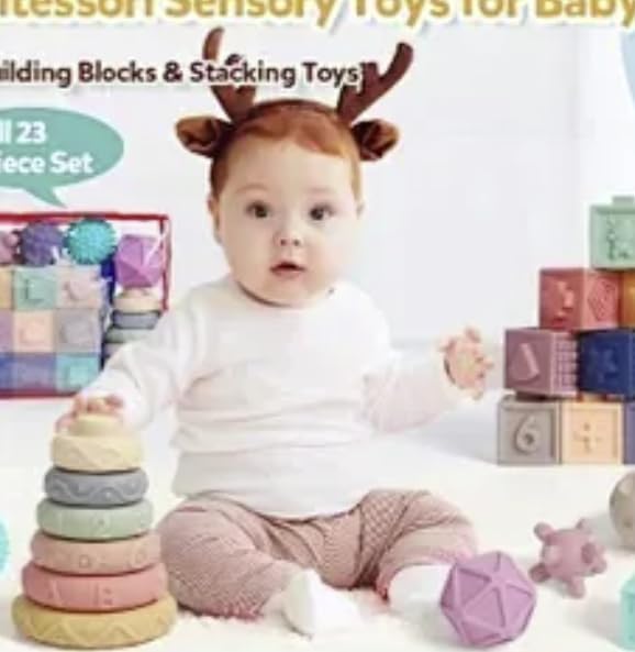 Adena Montessori Play Kit for 0-6 Month Baby,8 in 1 Learning Kit Includ Black&White Card,Rainmake Rattle,Sensory Ball,Tummy Time Wobbler,Tissue Box,Tissue,Rainbow Ball,Rainbow Drum