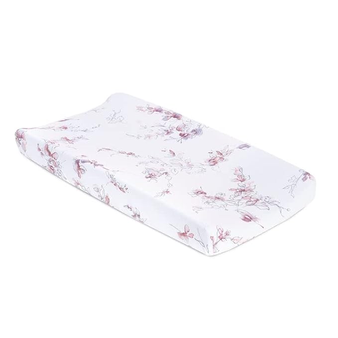 Oilo Changing Pad Cover, Breathable Turkish Cotton Fitted Jersey, 300 Thread Count, Machine Washable, Fits Standard Changing Pads (32" x 16"), Girl, Boy, & Neutral Nursery Design, Bella Floral