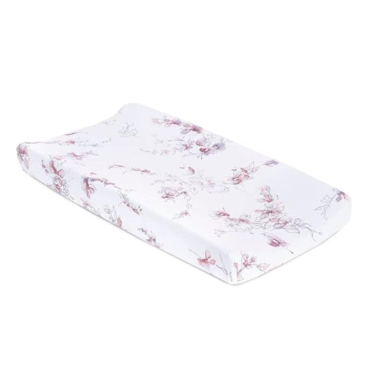 Oilo Changing Pad Cover, Breathable Turkish Cotton Fitted Jersey, 300 Thread Count, Machine Washable, Fits Standard Changing Pads (32" x 16"), Girl, Boy, & Neutral Nursery Design, Bella Floral