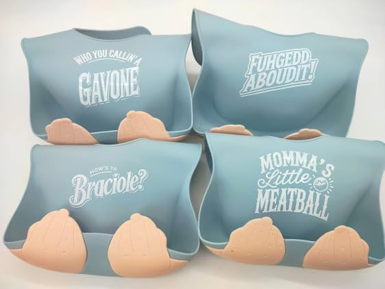 Teasin' Teethers Funny Italian Silicone Baby Bib with Pocket Food Catcher for Toddlers and Infants Funny Baby Bib Gift