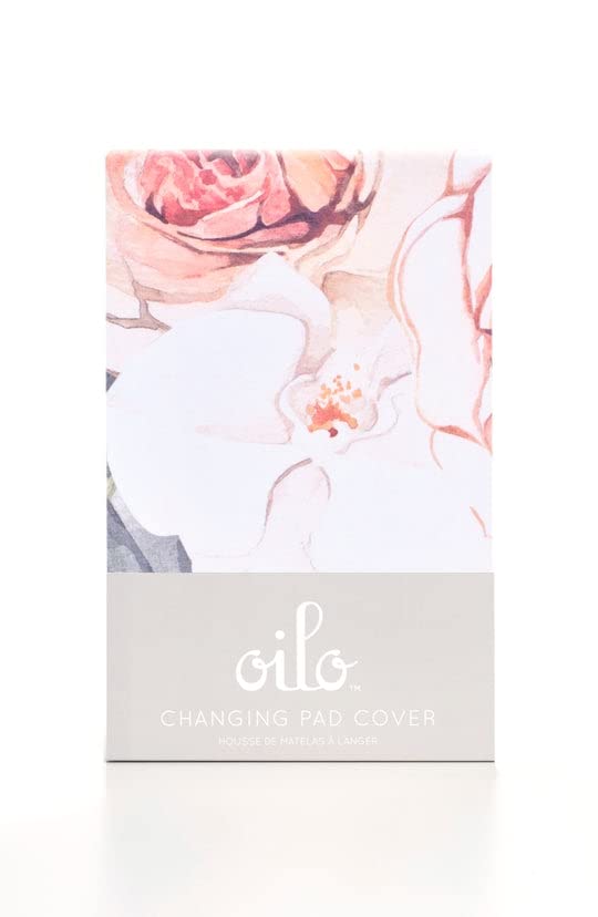 Oilo Changing Pad Cover, Breathable Turkish Cotton Fitted Jersey, 300 Thread Count, Machine Washable, Fits Standard Changing Pads (32" x 16"), Girl, Boy, & Neutral Nursery Design, (Vintage Bloom)