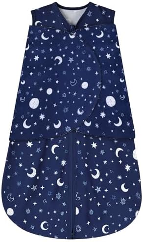 BSTOPPT Newborn Sleep Sack Baby Swaddle,Swaddle me 0-3 Month,3-Way Adjustable Wearable Blanket,100% Rayon Cotton Swaddling Sleeping Bag，TOG 0.5 (Starry Sky, 0-3 Months)