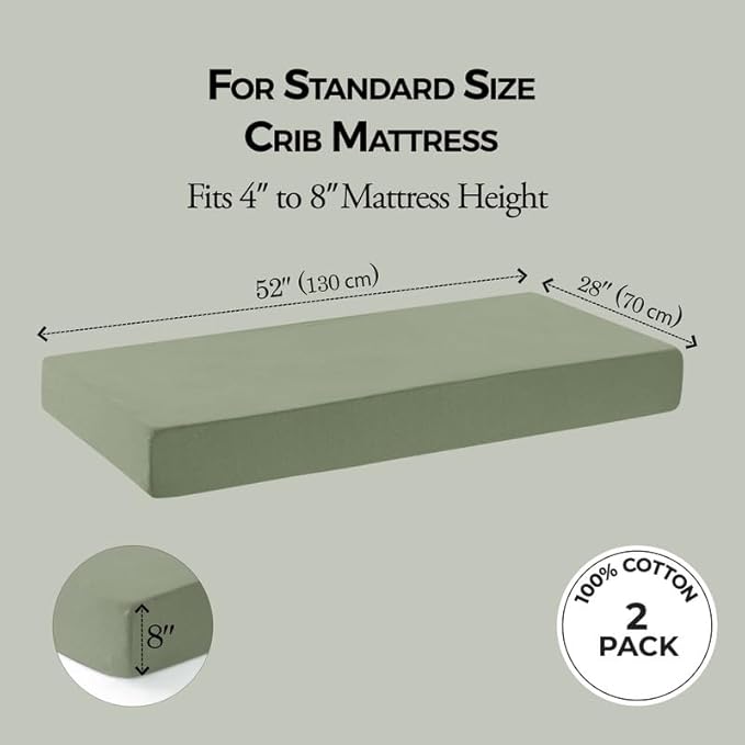 Dreamology Cotton Jersey Crib Sheets Fitted,Boys,Girls,Soft,2 Pack,100% Cotton Crib Sheet,Standard Crib Sheets,Baby Mattress Sheets for Standard Crib and Toddler Bed Sheets,52x28 Crib Mattress Sheets