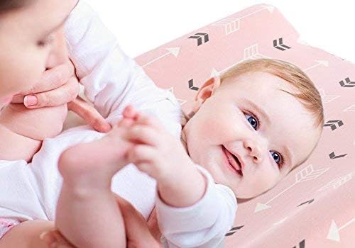 Stretchy Changing Pad Covers BROLEX 2 Pack Jersey Knit Changing Table Covers for Girls Boys,Pink & White Arrow