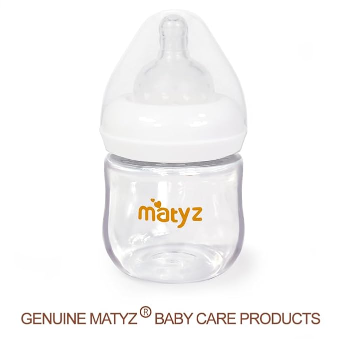 Matyz 1-Pack Glass Baby Breastfeeding Bottle with Cap (White, 4Oz) - Wide Neck New Born Bottles for Baby Breastfeeding Bottles for Newborn Babies Glass 4 Oz Glass Breastmilk Baby Bottles 0-3 Months