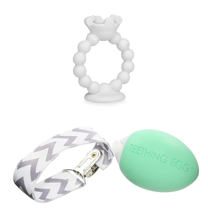 The Teething Egg and Grippie Ring - Baby Development Toys, Teether for 3, 4, 6, 12 Up to 18 Months Old Boy or Girl, Sensory Toys, A Baby Registry Must Have, Mint