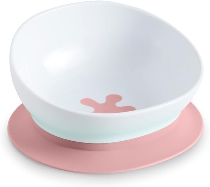 doddl Toddler and Baby Suction Bowl, Ergonomic Toddler Dishes for Self Feeding, 1-3 Year Olds, Dishwasher Safe, BPA Free (Dusky Rose)