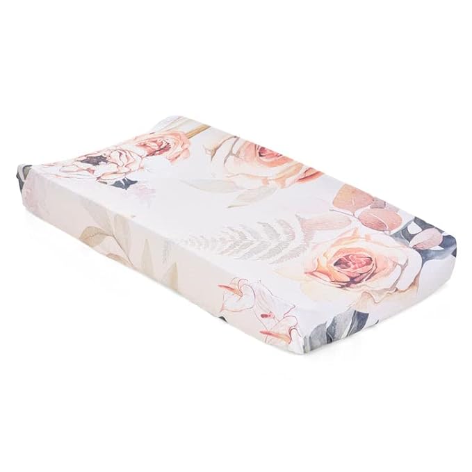 Oilo Changing Pad Cover, Breathable Turkish Cotton Fitted Jersey, 300 Thread Count, Machine Washable, Fits Standard Changing Pads (32" x 16"), Girl, Boy, & Neutral Nursery Design, (Vintage Bloom)
