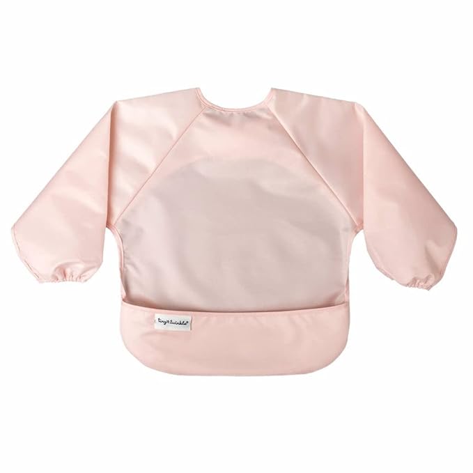 Tiny Twinkle Long Sleeve Bib for Babies & Toddlers | 2-Pack Waterproof Smock Bib for Eating | Machine Washable & Mess-Proof Feeding Essentials | Newborn Shower Gift (Rose Burgundy,6–24M)