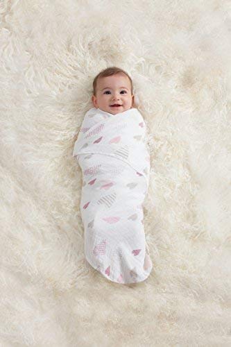 aden + anais Boutique Muslin Swaddle Blanket for Baby Girls and Boys, Newborn Receiving Blanket for Swaddling, 100% Muslin Cotton Swaddle Wrap, 4 Pack, Heart Breaker