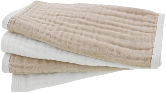 Synrroe Burp Cloths Large, Muslin Burp Cloths for Baby Girls and Boys, Pack of 4 Extra Absorbent and Soft Muslin Bibs, 6 Layers 20 by 10 Inches 100% Cotton (White and Brown 4 Pack)