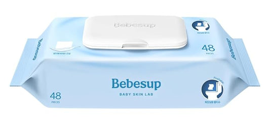 BEBESUP- Korea’s #1 Flushable Wipes- 100% Plant-Based Hypoallergenic Biodegradable 99% Water-Based Extra-Thick Organic Wipes Unscented for sensitive skin Flip-Top (1 Pack)