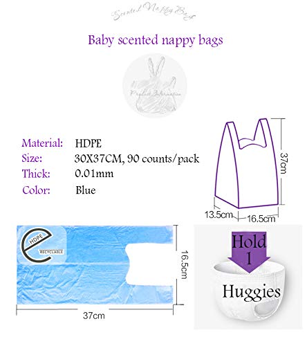 Dergik Disposable Diaper Bag for Baby, Diaper Sacks Cover the Incontinence Odor Really, Fresh Light Baby Powder Faint Scent, 540 Counts 180 Bags, Blue